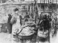 На Сенном рынке в Петербурге. Рисунок. 1891