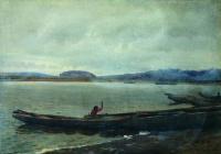 Волжский пейзаж с лодками. 1870