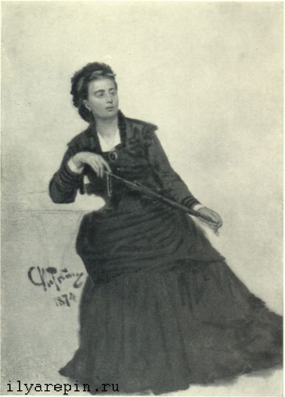 Дама, играющая зонтиком. 1874 г. Этюд для картины "Парижское кафе". ГТГ